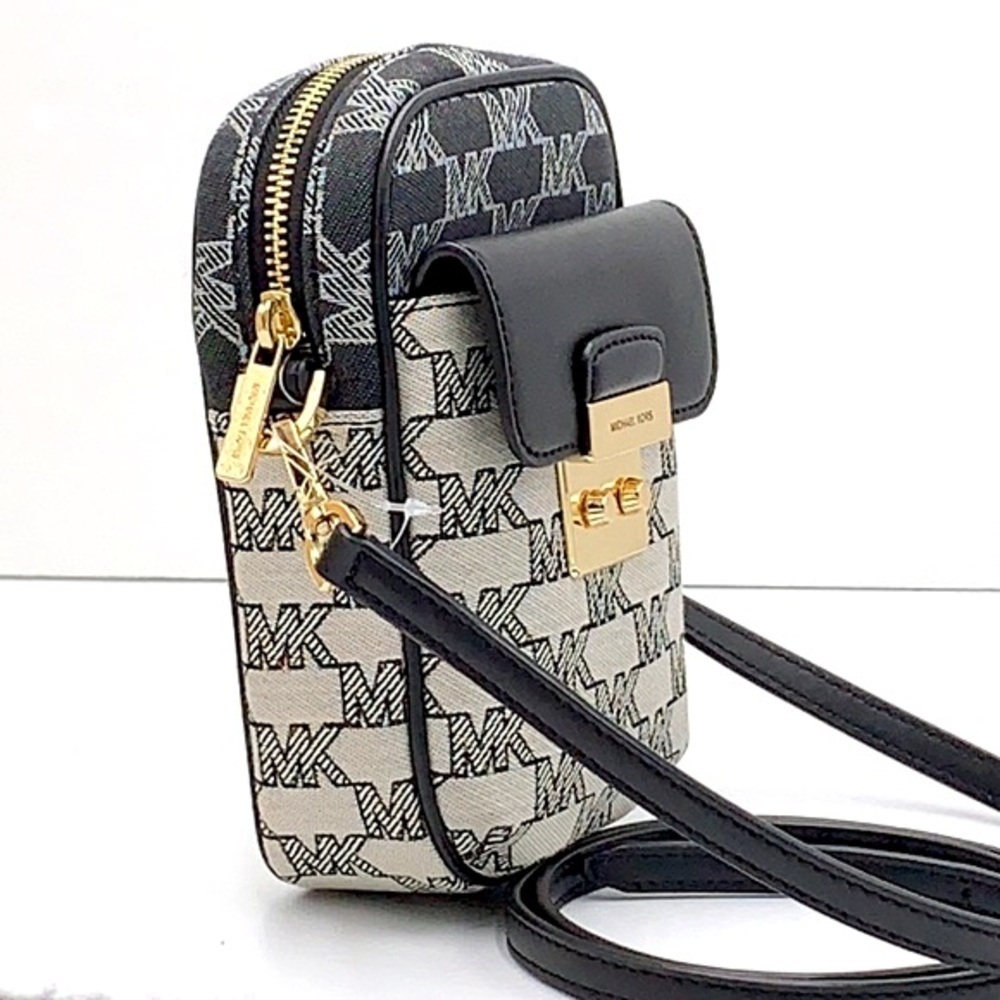 Michael Kors Sloan Editor Small Phone Logo Jacquard Crossbody Black Multi - Picture 2 of 16
